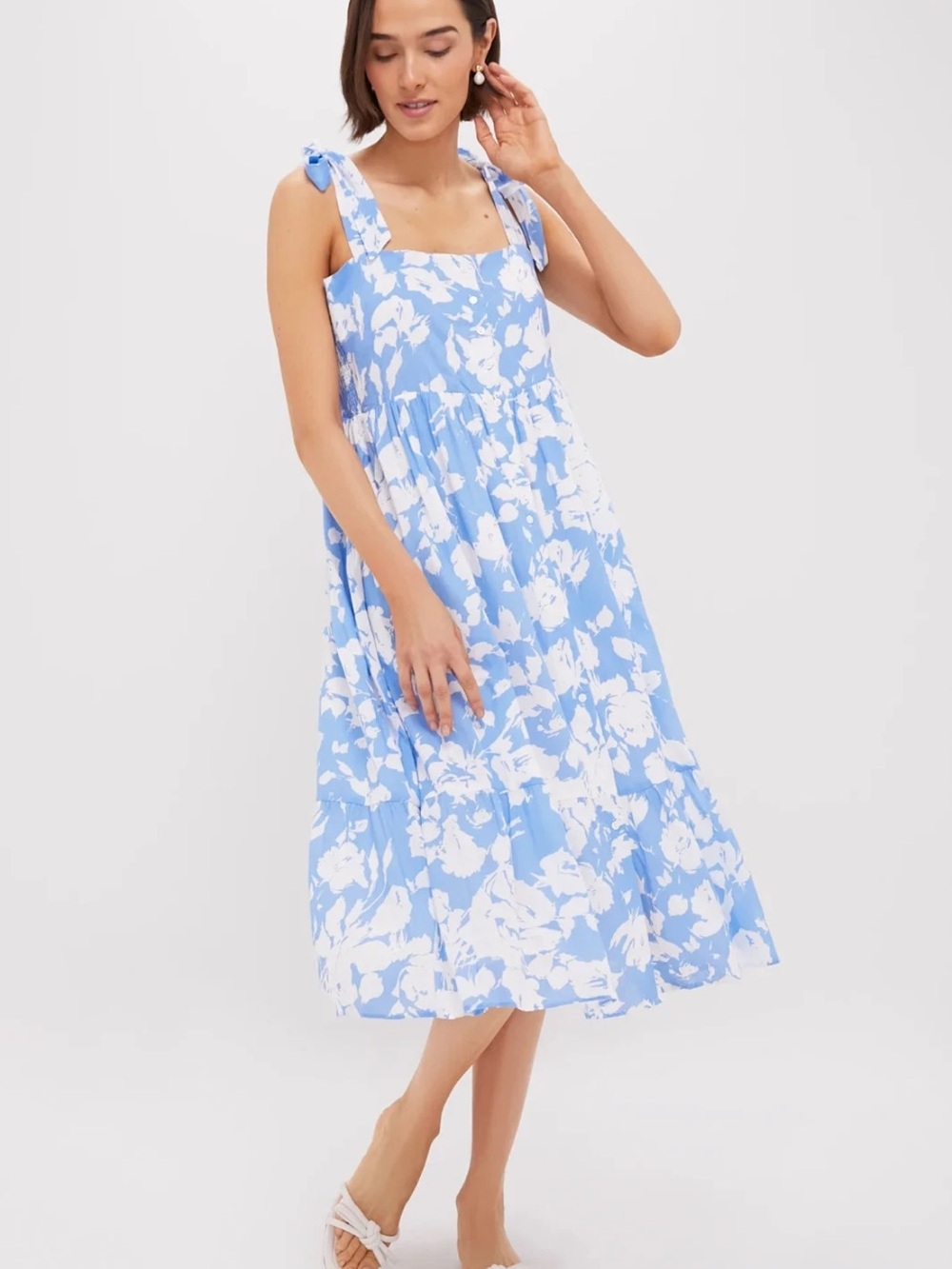 Hyacinth House Tuckernuck Blue and White Floral Lupine Midi Dress Size S NWT